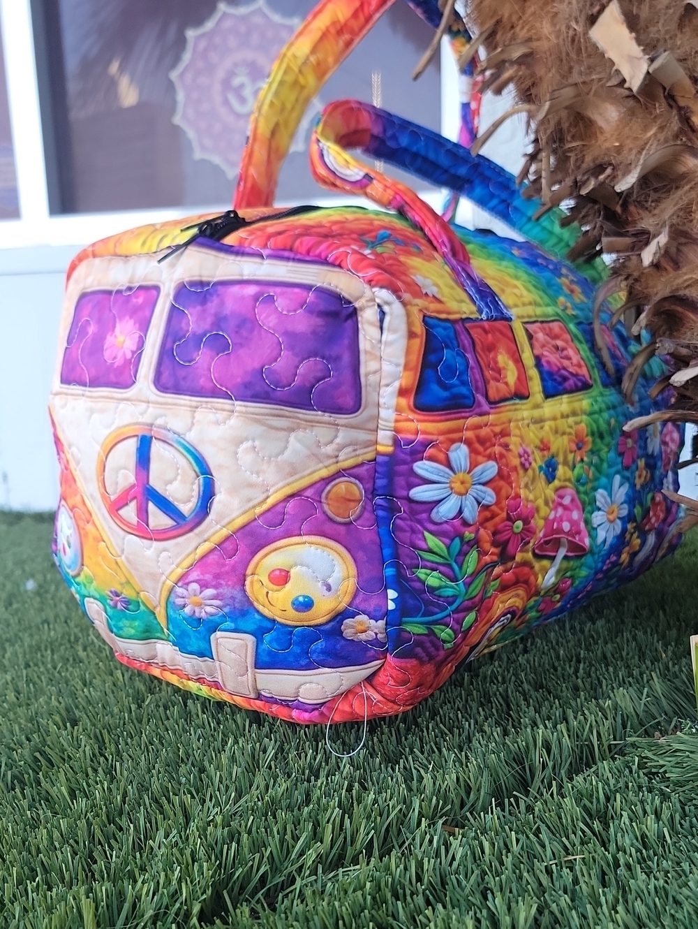 Hippie Rainbow Van Quilted Duffle Bag - Picture 6 of 11